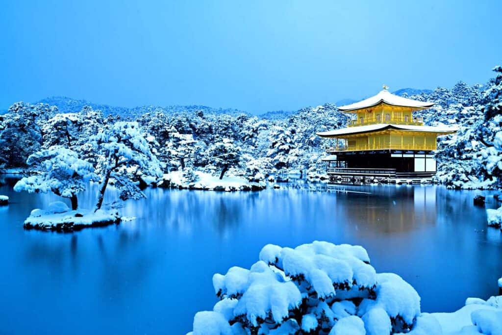 Kinkaku-ji Temple in winter and snow